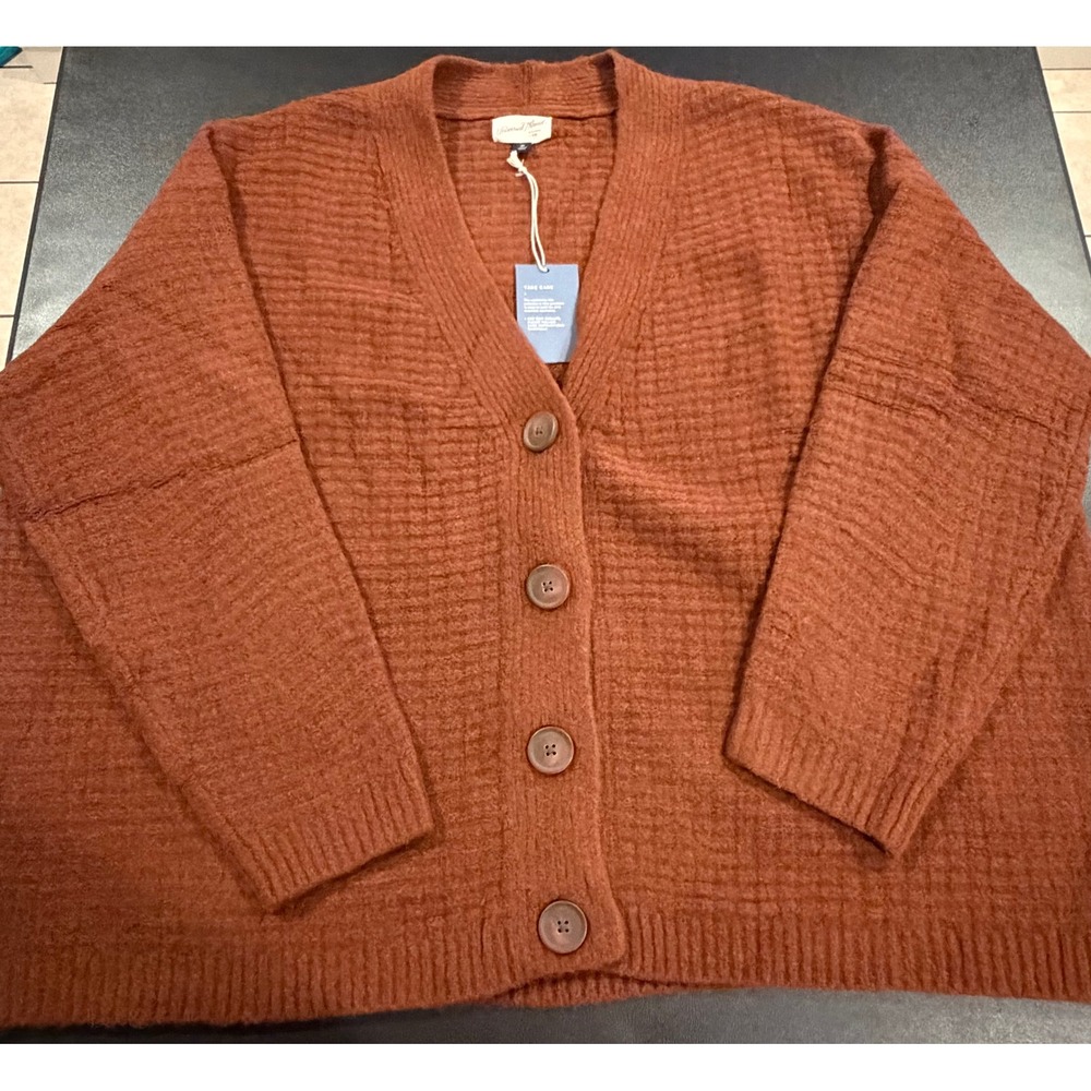 Universal Thread Womens Plus 4X Rust Brown Waffle Knit Button Front Cardigan NWT